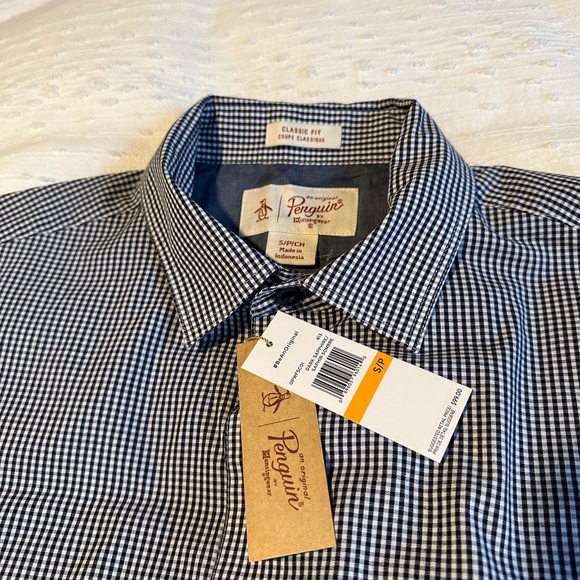 Men’s Penguin Dress Shirt Navy Check Pattern Size Small - Picture 2 of 2